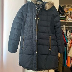 Joules Navy Long Puffer Coat
